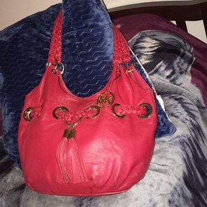 Michael kors large leather tassels shoulder bag